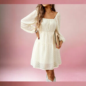 Boho Babydoll Lace Overlay Mini Dress Ivory NWOT Womens Size Large 12/14